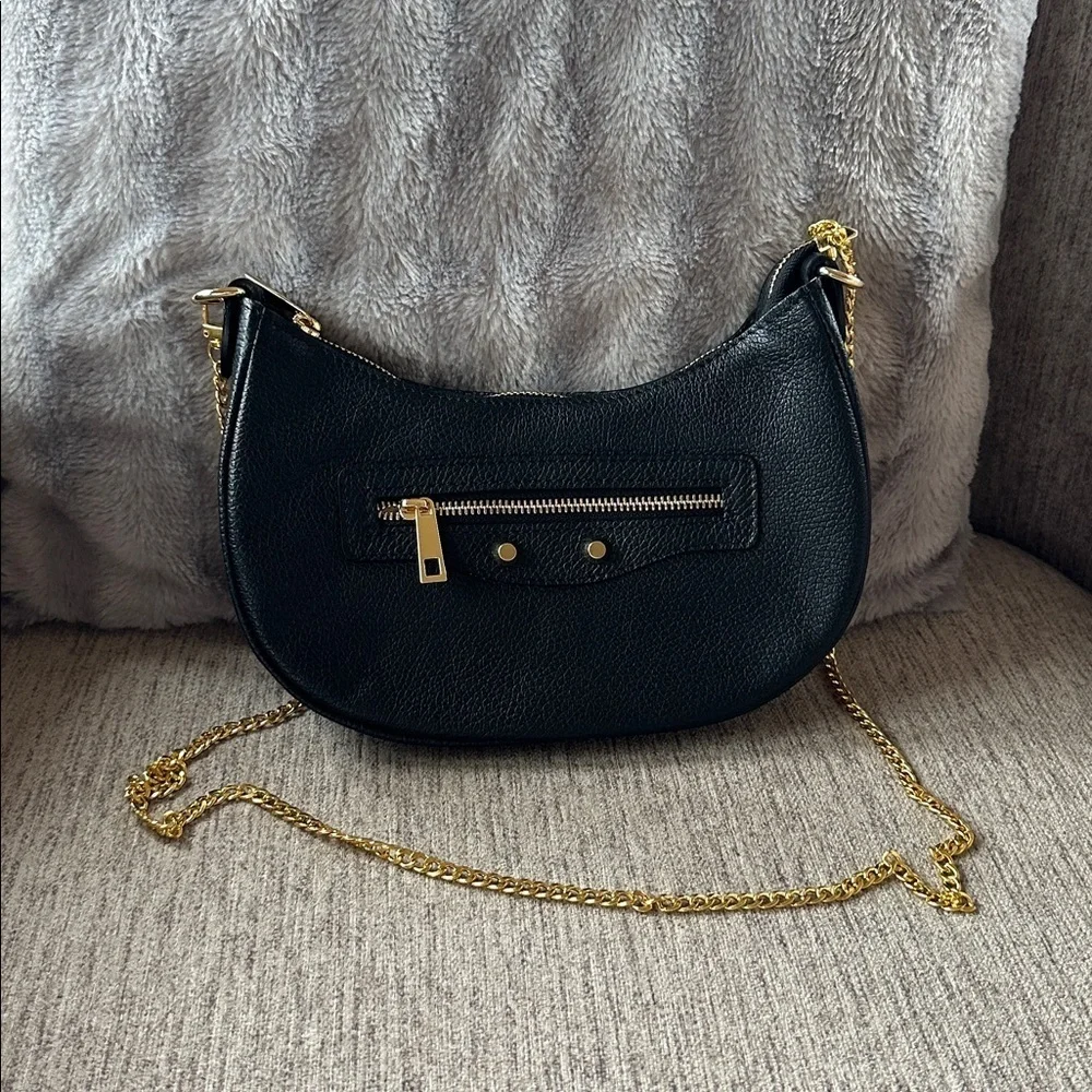 Persaman New York Black Hobo Bag with Gold Accents